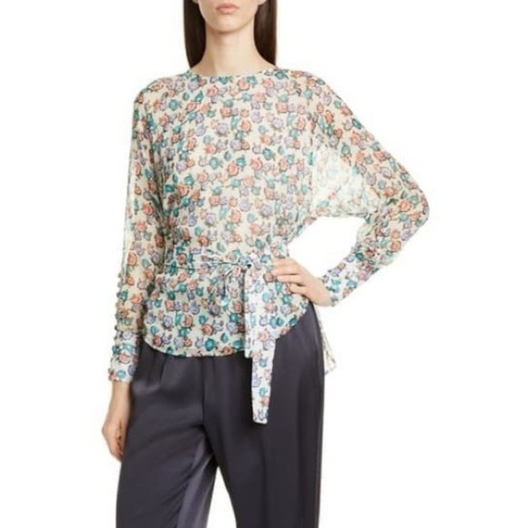 Jason Wu Tops - Jason Wu Grey Floral Print Silk Blouse